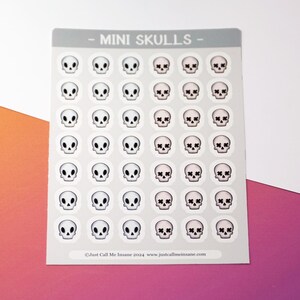 Mini Goth Skull Icon Stickers -  Tiny Creepy Themed Cute Stickers for Spooky Skeleton Journals Scrapbooking Planners