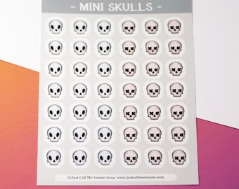 Mini Goth Skull Icon Stickers -  Tiny Creepy Themed Cute Stickers for Spooky Skeleton Journals Scrapbooking Planners