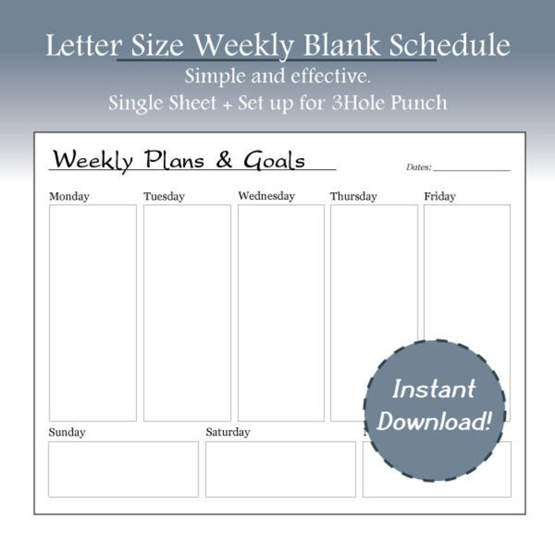 Easy Blank Weekly Planner, Weekly Aims, Coming up with, Targets, Landscape, Letter Dimension, WO1P, Printable, Instand Down load picture relating to Weekly Goal Sheet titled Uncomplicated Blank Weekly Planner, Weekly Targets, Developing, Targets, Landscape, Letter Dimensions, WO1P, Printable, Instand Obtain