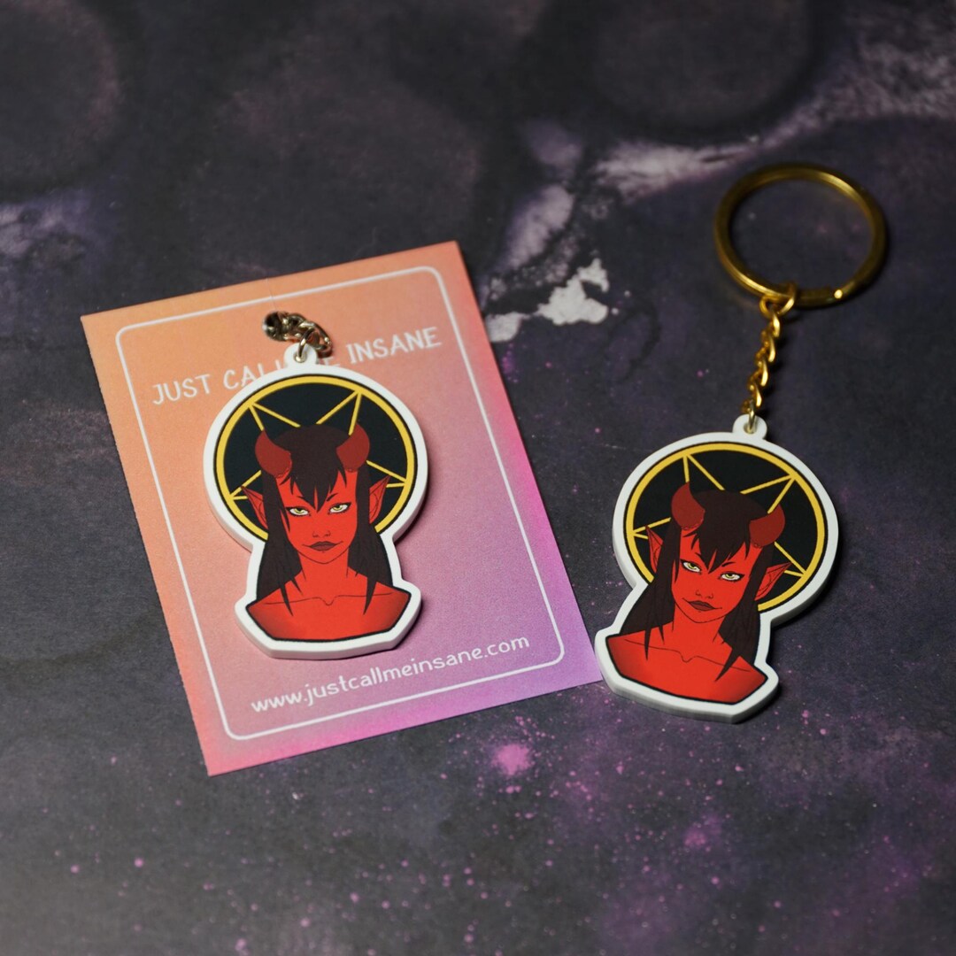 Demonc Key Chain Demonic Girl Keychain: Macabre Gold Charm Keyring - Etsy
