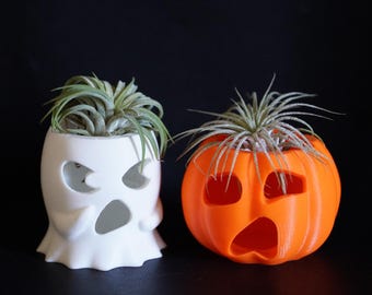 Gift Set Spooky Cute Air Planter - Fun Goth Plant Accessories for Office and Home, Pumpkin and Ghost Desktop Plant Holder