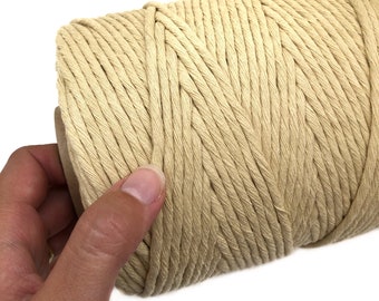 Farbige Makramee Schnur Single Twist 4mm 1kg SAND || 100 % Baumwolle Super weiche üppige Schnur || Erröten Schwarz grau Khaki braun Senf