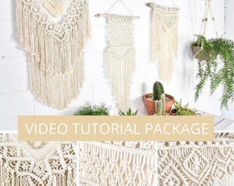 MACRAME TUTORIALS PACKAGE Beginner Friendly Patterns Video Classes Lessons eCourse Learn Macrame Patterns Wall Hangings Plant Hangers