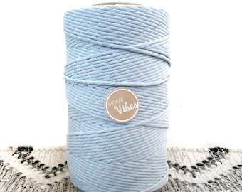 Coloured Macrame Cord Single Twist 4mm 1kg BABY BLUE || 100% Cotton Super Soft Lush Cord || Blush Black Grey Khaki Brown Mustard Red Maroo