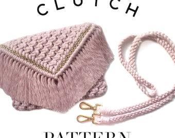 Makramee Clutch Muster / Tutorial + Riemen und Webdetail, Makramee Tasche Handtasche, DIY Anfänger Handbuch, Makramee Anweisungen, Lektion, Anleitung,