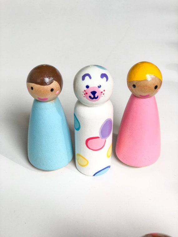 Kitty and 2 Girls Peg Dolls | Etsy