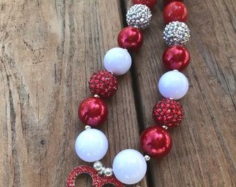 Red and white Mickey heart necklace