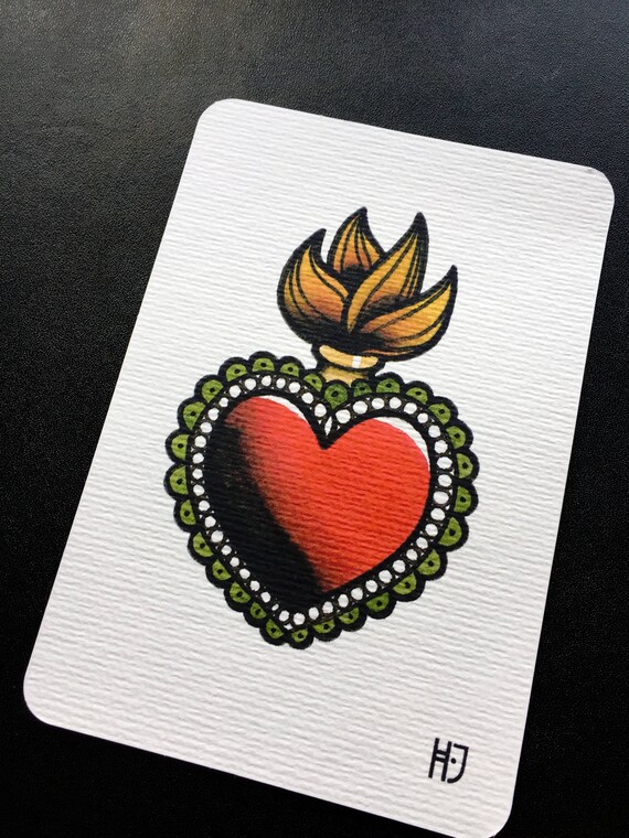 Post Card Tattoo Flash Fine Art Print Sacred Heart - Etsy Australia