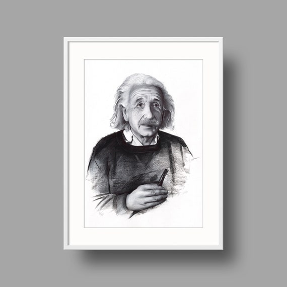 Albert Einstein Original Artwork | Ballpoint Pen Drawing on White 