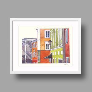 Viste dell'Austria Opere d'arte originali / Pittura ad acquerello su carta riciclata bianca / Paesaggio urbano impressionista / Decorazioni per la casa montate a parete