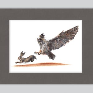 Stampa artistica di gufo reale eurasiatico / Disegno con penna a sfera / Ritratto di animale fotorealistico / Illustrazione di fauna selvatica / Decorazione per la casa