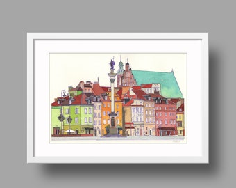 Colors of Warsaw Original Artwork | Watercolor Painting on White Recycled Paper | Impressionistic Cityscape | Wall Mounted Home Decor