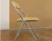 One Vintage Woven Wicker Walnut Castelli Plia Folding Chairs Chrome Modernist Mid Century Modern Retro Giancarlo Piretti Loft