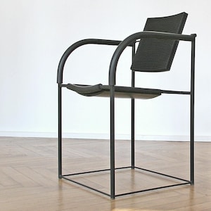 One Vintage Maurizio Peregalli Comoda Chair Zeus Postmodern Rectangular Armchair Italian Black Rubber Metal Minimalist Memphis Milano Style