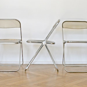 One Chair Left Vintage Castelli Italy Plia Lucite Foldable Chairs by Giancarlo Piretti Desk Office Smoky Chrome Loft Studio Yellow Retro image 1