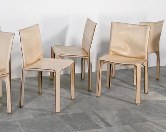 Precio por pieza Silla vintage italiana auténtica de cuero rosa pastel ruborizado Mario Bellini Cab 412 Cassina para comedor, cocina, hogar, oficina, escritorio