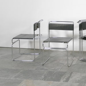 Price per Piece Vintage Giovanni Carini Planula Genuine Black Leather Tubular Chrome Libellula Chair Desk Dining Bauhaus Stacking Set Sleek