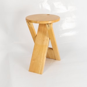 Vintage Roger Tallon TS Modernist Folding Wooden Stool Circular Round Bauhaus Retro Accent Mid Century Modern Bauhaus Beech Wabi Sabi Chair