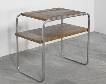 Early Vintage Marcel Breuer Thonet B12 Bauhaus Side Sofa Table Wooden Tubular Chrome Steel Modernist Functionalist Streamline Media Console