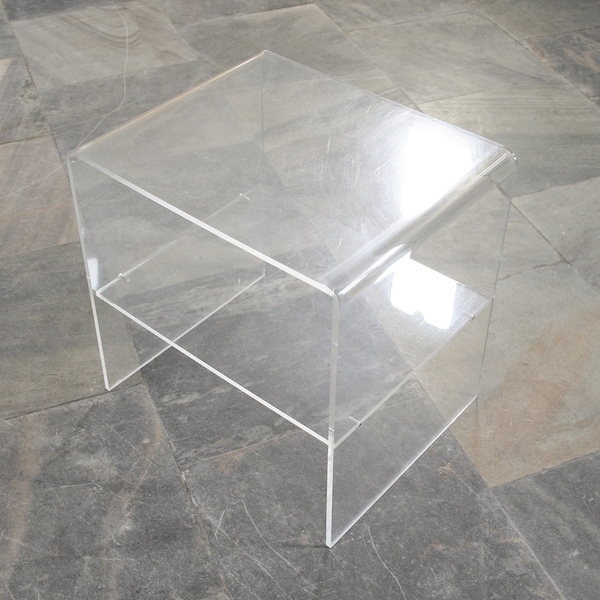 Vintage Michel Dumas Roche Bobois Style Lucite Plexiglass Table Basse Space Age Atomic Era Panton Accent Ghost Loft Side End Mini Console