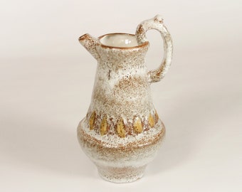 Vintage Caramel Brown Beige Fat Lava Ceramic Pitcher Vase Teapot West German Pottery Art Modernist Studio Folk Textured Sculptural Painterly