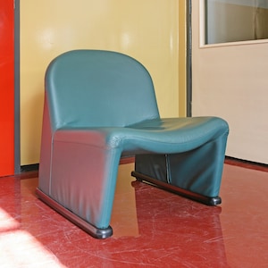 Vintage Giancarlo Piretti Emerald Green Leather Alky Lounge Chair Cushion Foam Space Age Atomic Era Mid Century Modern Postmodern Futuristic