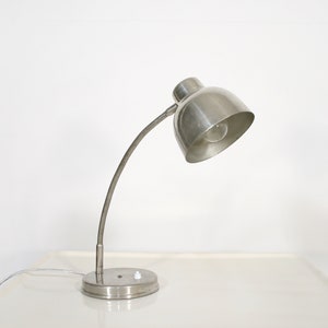 Vintage Nickel Bell Gooseneck Adjustable Desk Lamp Table Accent Work Reading Industrial Chrome Studio Home Office Antique Sleek Streamline