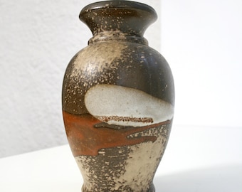 Vintage Scheurich Dripping Fat Lava Ceramic Vase Beige Rusty Chocolate Brown Taupe Mid Century Modern Retro Pottery Art Studio Small WGP WGC