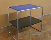 Vintage Marcel Breuer for Kovona B12 Bauhaus Console Side Table Wooden Cobalt Blue Tubular Chromed Steel Modernist Functional Minimalist