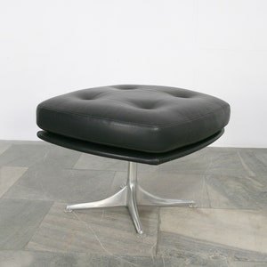 Vintage Genuine Black Leather Horst Brüning COR Cushioned Ottoman Stool Retro Space Age West German Mid Century Modern Eames Panton Era