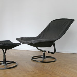 Danish Vintage Jack Crebolder Impressa Kebe Postmodern Black Canvas Swivelling Lounge Chair With Foot Stool Set Easy Reading Relaxing Sling