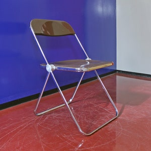 Brown Plastic Vintage Castelli Italy Plia Foldable Dining Chair Giancarlo Piretti Desk Home Office Chrome Studio Retro Modernist Streamline