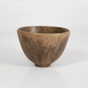 Small Vintage Painterly Brown Brutalist Ceramic Vessel Mid Century Modern Glazed Rice Bowl Pottery Studio Art Abstract Scandinavian Tea Soup