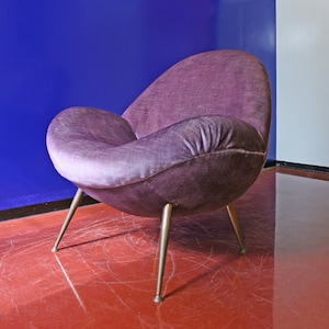 Purple Vintage Organic Egg Lounge Chair Fritz Neth Correcta West Germany Cushioned Brass Retro Space Age Armchair Mid Century Modern Organic