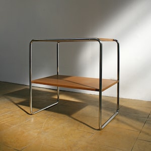 Vintage Marcel Breuer Thonet B12 Bauhaus Console Side End Table Wooden Tubular Chrome Decor Modernist Functionalist Minimalist Streamline