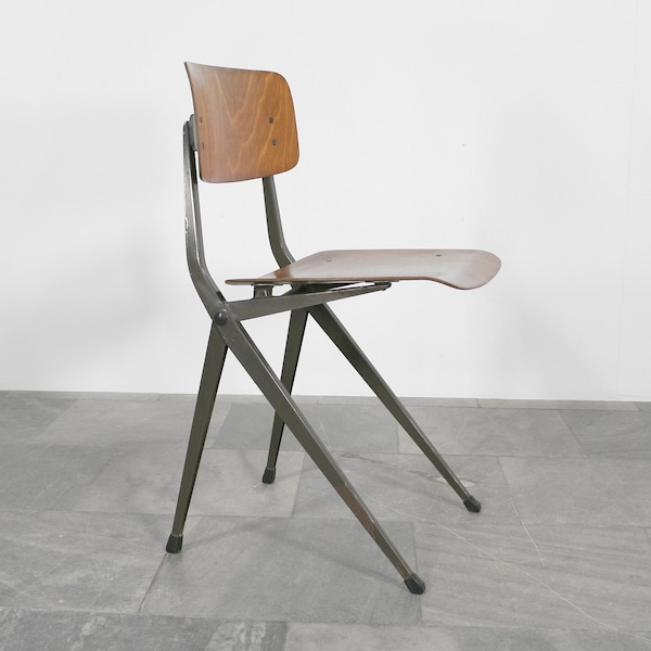 Vintage Ynske Kooistra Mark Siepel Makro S201 Spinstoel Dining Chair Compass Plywood Loft Style Home Office Desk Industrial Modernist Grey
