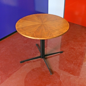 Vintage West German Round Wooden Dining Table Textured Veneer Mid Century Modern Natural Solid Wood Modernist Circular Scandinavian Eclectic