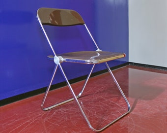 Brown Plastic Vintage Castelli Italy Plia Foldable Chair by Giancarlo Piretti Desk Office Chrome Loft Studio Retro Modernist Functional MCM