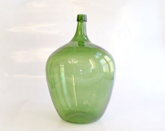 Large Green Vintage Teardrop Demijohn Glass Floor Vase Modernist Mid Century Modern Glass Transparent Retro Primitive Art 30L XL Loft Folk