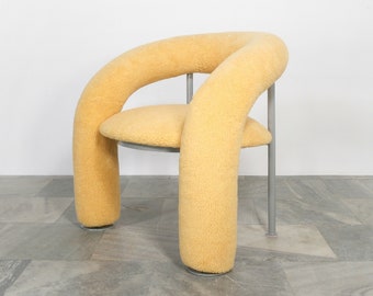 Silla Tube Vintage de Anna & Carlo Bartoli Rossi di Albizzate, posmoderna, color melocotón pastel, cilíndrica, acolchada, para salón, mullida, fácil, regordeta, orgánica