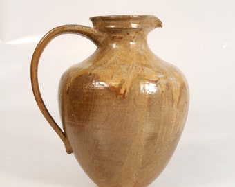 Vintage Keramik Krug karamelbraun Herzvase Taupe beige Westdeutsche Keramik Kunst Mid-Century Modern texturiert Fat Lava Vase mit Henkel