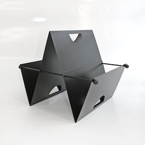 Vintage Memphis Milano Style Black House of Cards Shaped Magazine Rack Holder Storage Retro Minimalist Geometric Reading Book Bin 80s Loft image 1