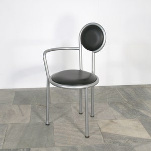 Vintage Postmodern Silver Grey Circular Cushioned Dining Chair Alessandro Mendini Style Memphis Milano Italian Armchair Home Office Desk