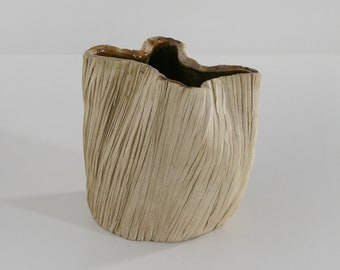Vintage Felicitas Klatte Brutalist Ceramic Vessel Textured Vase Pot Planter Retro Modernist Mid Century Modern Pottery Studio Art Sculptural