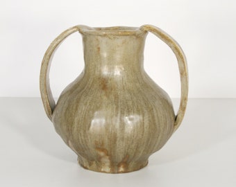 Vintage Gerda Gillitzer Khaki Brown Beige Ceramic Amphora Vase East German Pottery Art Mid Century Modern Textured Fat Lava Painterly Studio