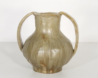 Jarrón de ánfora de cerámica vintage de Gerda Gillitzer, color caqui, marrón y beige, arte de cerámica de Alemania del Este, estudio pictórico de lava grasa texturizada moderna de mediados de siglo