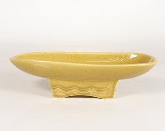 Vintage Glossy Honey Mustard Yellow Sculptural Modernist Ceramic Tray by McCoy Plate Soap Holder Retro Pottery Pop Art Bowl Keys Planter Pot
