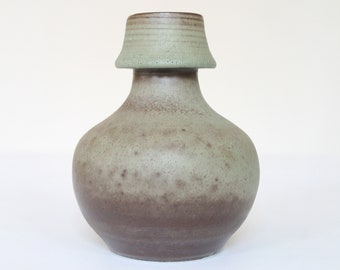 Vintage Sea Foam Grey Taupe Brown Fat Lava Ceramic Mushroom Vase Dripping Melting Textured Retro Mid Century Modern West German Pottery Art