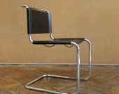Vintage Marcel Breuer B33 Cidue Italy Genuine Black Leather Tubular Chrome Cantilever Chair Desk Dining Bauhaus Modernist Mid Century Modern