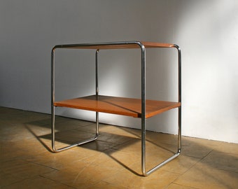 Vintage Marcel Breuer für Thonet B12 Bauhaus Konsole Beistelltisch Holzrohr verchromt Stahl Modernist Funktional Minimalistisch Retro Antik